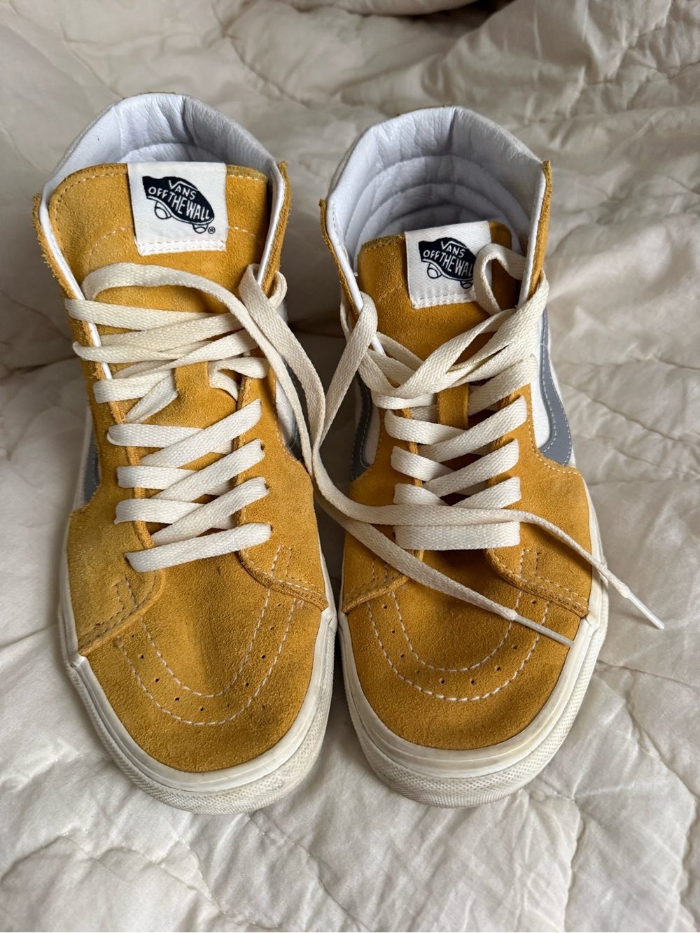 Vans High-Top Suede Sneakers in Mustard Yellow and White - Picture 2 of 6